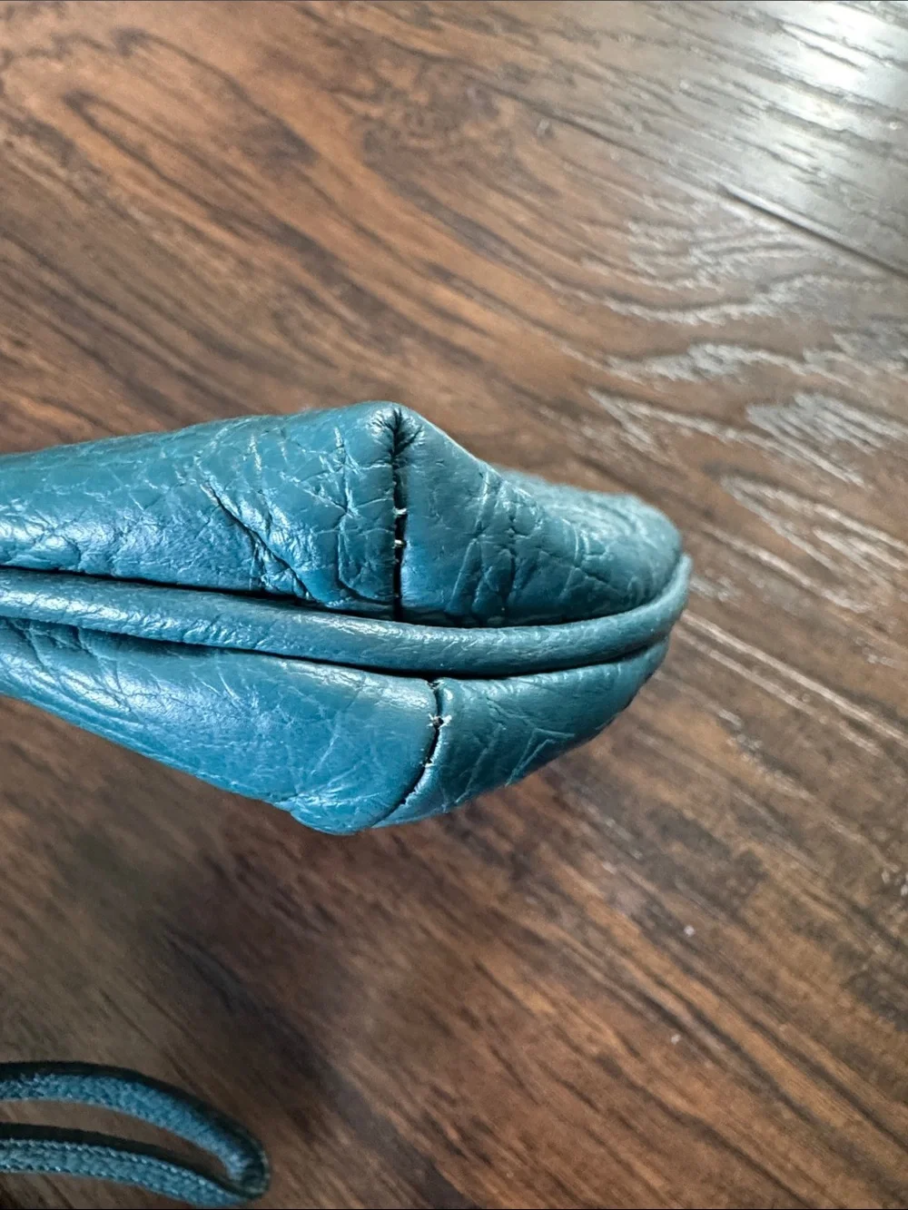 NICOLI Teal Blue Wristlet Clutch with Embossed Circles